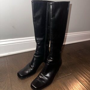 ANTONIO MELANI Fenton Black Leather Block Heeled Boots Size 7.5